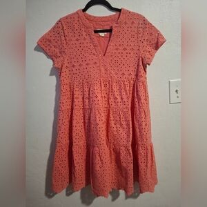 Anthropologie Maeve Pink/Coral Eyelet Dress Size L.